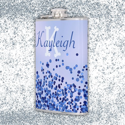 Einfach blaugegossenes Metall und Glitzer Monogram Flachmann