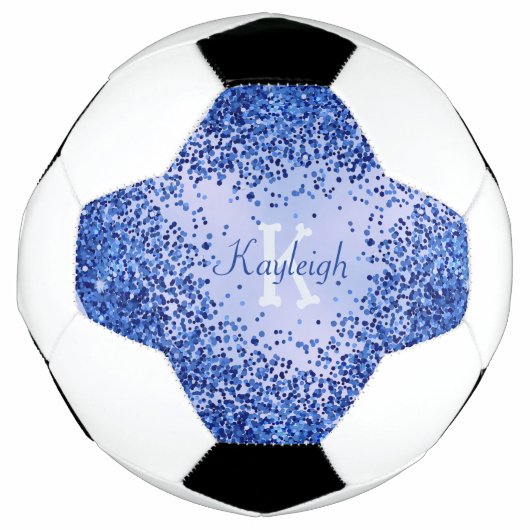 Einfach blaugegossenes Metall und Glitzer Monogram Fußball (Vorderseite)
