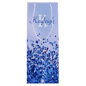 Einfach blaugegossenes Metall und Glitzer Monogram Geschenktüte Für Weinflaschen (Rückseite)