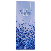 Einfach blaugegossenes Metall und Glitzer Monogram Geschenktüte Für Weinflaschen (Vorderseite)