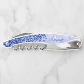 Einfach blaugegossenes Metall und Glitzer Monogram Kellnermesser (Rückseite)