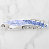 Einfach blaugegossenes Metall und Glitzer Monogram Kellnermesser (Vorderseite)