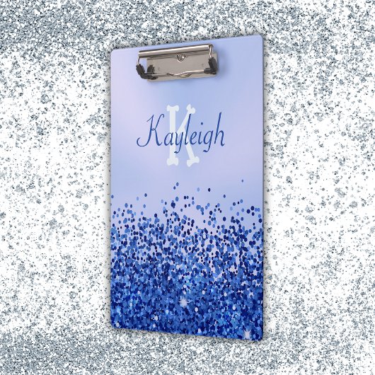 Einfach blaugegossenes Metall und Glitzer Monogram Klemmbrett