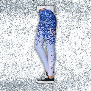 Einfach blaugegossenes Metall und Glitzer Monogram Leggings