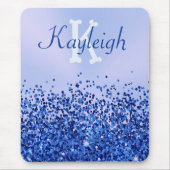 Einfach blaugegossenes Metall und Glitzer Monogram Mousepad (Vorne)