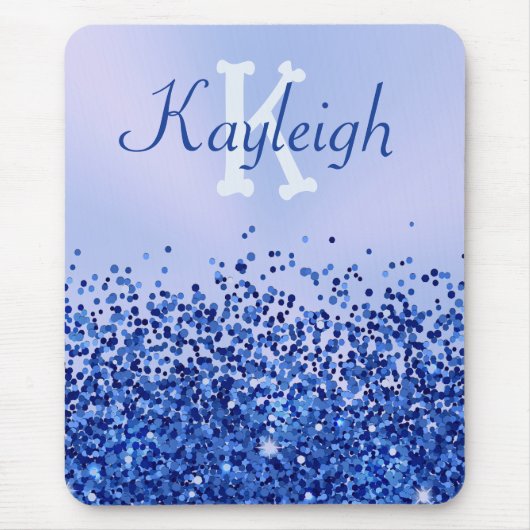 Einfach blaugegossenes Metall und Glitzer Monogram Mousepad (Vorne)