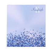 Einfach blaugegossenes Metall und Glitzer Monogram Notizblock (Vorderseite)