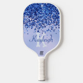 Einfach blaugegossenes Metall und Glitzer Monogram Pickleball Schläger (Vorderseite)
