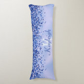 Einfach blaugegossenes Metall und Glitzer Monogram Seitenschläferkissen (Vorderseite Vertikal)