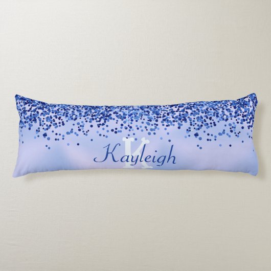 Einfach blaugegossenes Metall und Glitzer Monogram Seitenschläferkissen (Vorderseite)