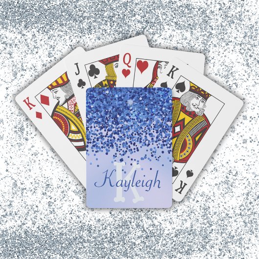 Einfach blaugegossenes Metall und Glitzer Monogram Spielkarten