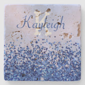 Einfach blaugegossenes Metall und Glitzer Monogram Steinuntersetzer (Vorderseite)