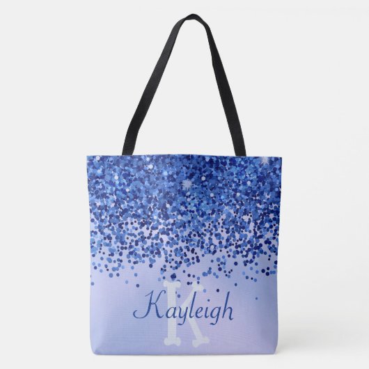 Einfach blaugegossenes Metall und Glitzer Monogram Tasche (Vorderseite)
