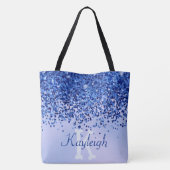 Einfach blaugegossenes Metall und Glitzer Monogram Tasche (Rückseite)