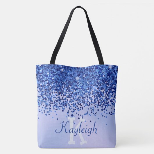 Einfach blaugegossenes Metall und Glitzer Monogram Tasche (Rückseite)
