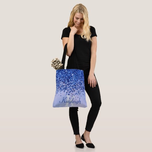 Einfach blaugegossenes Metall und Glitzer Monogram Tasche (Am Model)