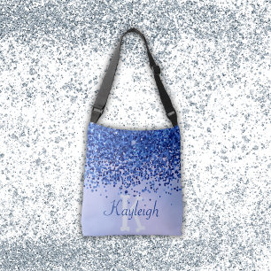 Einfach blaugegossenes Metall und Glitzer Monogram Tragetaschen Mit Langen Trägern