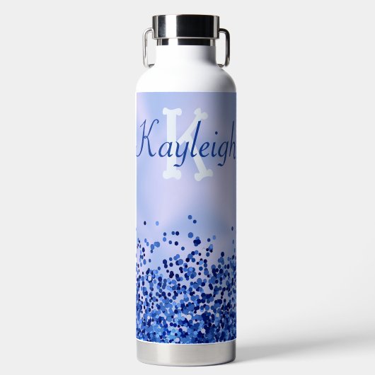 Einfach blaugegossenes Metall und Glitzer Monogram Trinkflasche (Vorderseite)