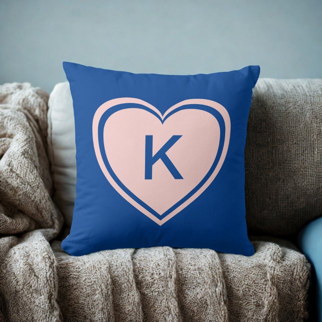 Einfach blaurosa Herzmonogramm Valentinstag Kissen (Von Creator hochgeladen)