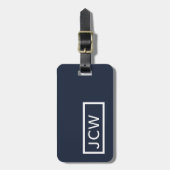 Einfach blauweißer Rahmen fett Monogramm Gepäckanhänger (Vorderseite vertikal)