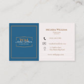 Einfach blauweißes Monogramm Visitenkarte (Rückseite)