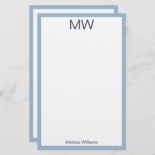 Einfach bleiblich blau und Mit Monogramm Briefpapier (Vorne/Hinten)