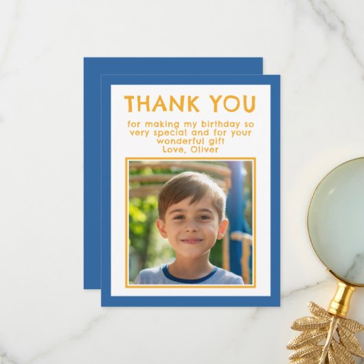 Einfach Blue Birthday Danke Kids Foto Card (Vorderseite/Rückseite Beispiel)