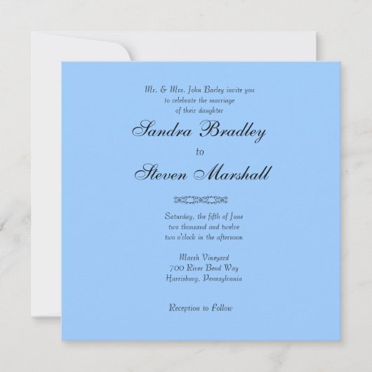 Einfach Blue Wedding Einladung (Vorderseite)