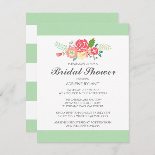 Einfach Blumen & Streifen Bridal Dusche Einladung (Vorne/Hinten)