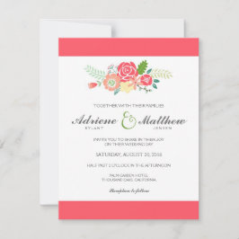 Einfach Blumen & Streifen Einladung Hochzeit / Kor