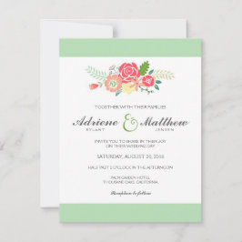 Einfach Blumen & Streifen Hochzeitsfeiern / Minze Einladung