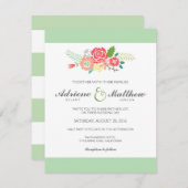 Einfach Blumen & Streifen Hochzeitsfeiern / Minze Einladung (Vorne/Hinten)