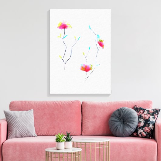 Einfach blumengeschmückt Japanisch inspiriert rosa Leinwanddruck (Insitu (Wohnzimmer))