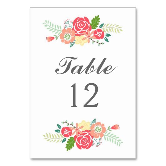 Einfach Blumenkarten für die Tischnummer (Vorderseite)