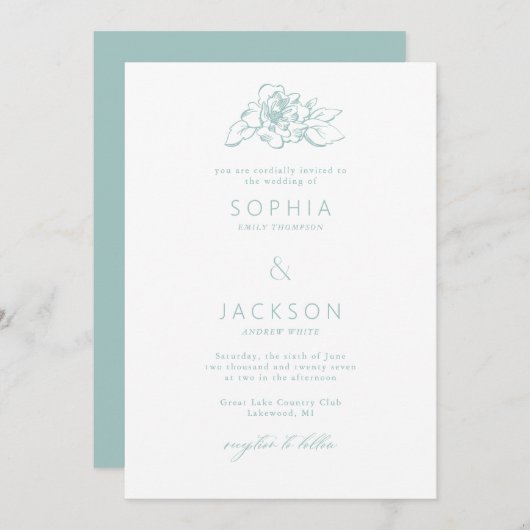 Einfach Blütenschaum Grüne Weiße Hochzeit Einladung (Vorne/Hinten)