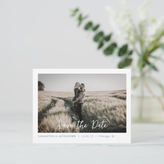 Einfach Boho Rette unsere Date Blue Foto Postkarte (Stehend Vorderseite)