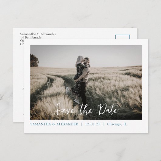 Einfach Boho Rette unsere Date Blue Foto Postkarte (Vorne/Hinten)