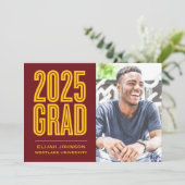 EINFACH BOLD 2025 GRAD FOTO ABSCHLUSS INVITATION EINLADUNG (Stehend Vorderseite)