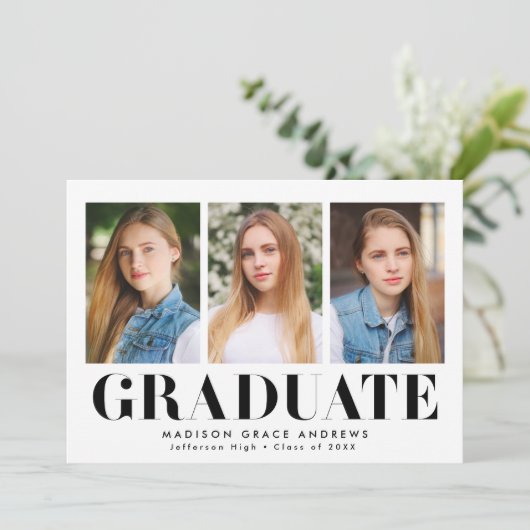 Einfach Bold Black 3 Foto Abschluss Ankündigung (Stehend Vorderseite)