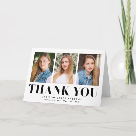 Einfach Bold Black 3 Foto Abschluss Dankeskarte (Vorderseite)