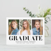 Einfach Bold Black 3 Foto Graduation Party Einladung (Stehend Vorderseite)