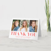 Einfach Bold Coral 3 Foto Abschluss Dankeskarte (Vorderseite)