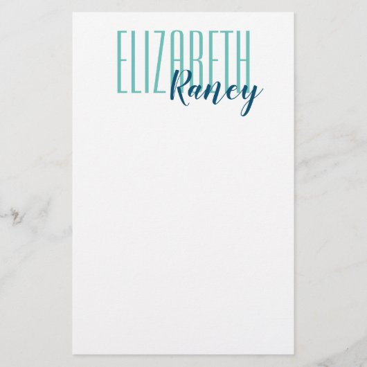 Einfach Bold Type Aqua Blue Briefpapier (Vorderseite)