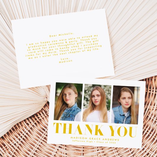 Einfach Bold Yellow 3 Foto Abschluss Dankeskarte