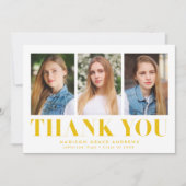 Einfach Bold Yellow 3 Foto Abschluss Dankeskarte (Vorderseite)