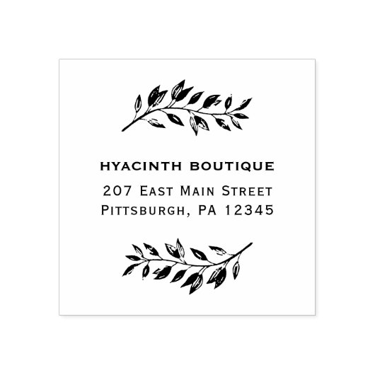 Einfach botanisch mit Firmenname und -adresse Gummistempel (Prägung)