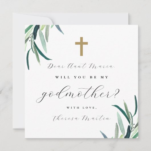 Einfach botanisch mit Vorschlag von Cross Godmutte Einladung (Vorderseite)