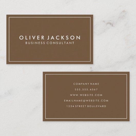 Einfach braun mit weißer Grenze Minimalistisch Visitenkarte (Vorne/Hinten)