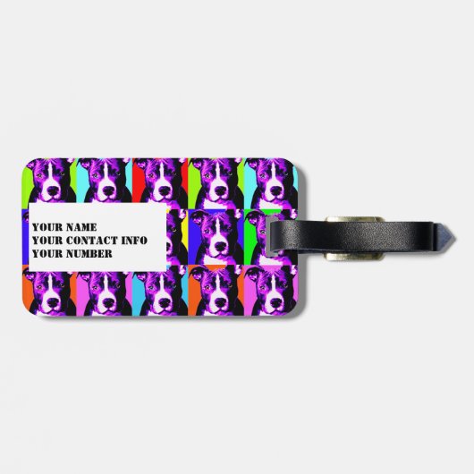 Einfach, bunten Pitbull-Grafik-Gepäckanhänger zu Gepäckanhänger (Rückseite horizontal)
