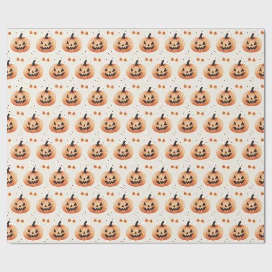 Einfach charmantes Jack-O-Lantern-Muster Halloween Geschenkpapier (Flach)